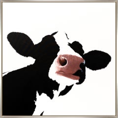 "Nearly Camouflaged Cow III" Contemporary Animal Portrait Acrylic on Canvas