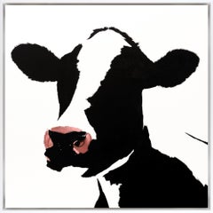 "Nearly Camouflaged Cow IV" Contemporary Acrylic on Canvas Framed Painting