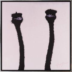 "Two Ostrich" Contemporary Animal Portrait Oil and Acrylic on Canvas Painting