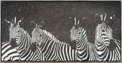 "Zebra On Dark Night" Contemporary Oil and Acrylic on Canvas Framed Painting