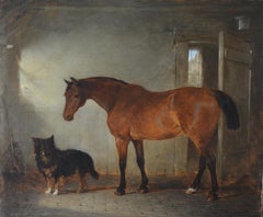 "Stable Interior with Horse and Sheepdog"