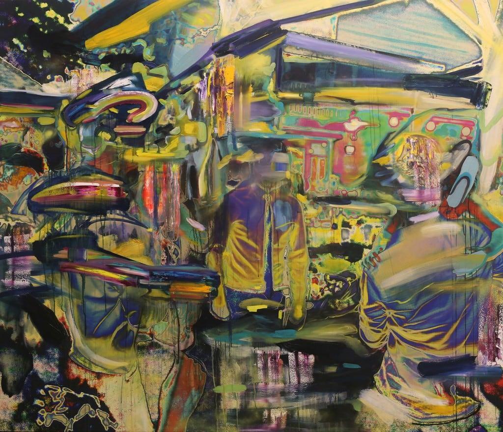 Joshua Dildine Abstract Painting - Eltonabre, Oil and UV Coated Ink on Canvas Painting, 2017