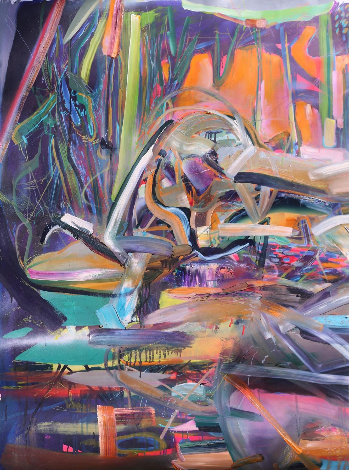 Joshua Dildine Abstract Painting – Laver Shake, Gemälde, Acryl und Öl auf Papier, 2020