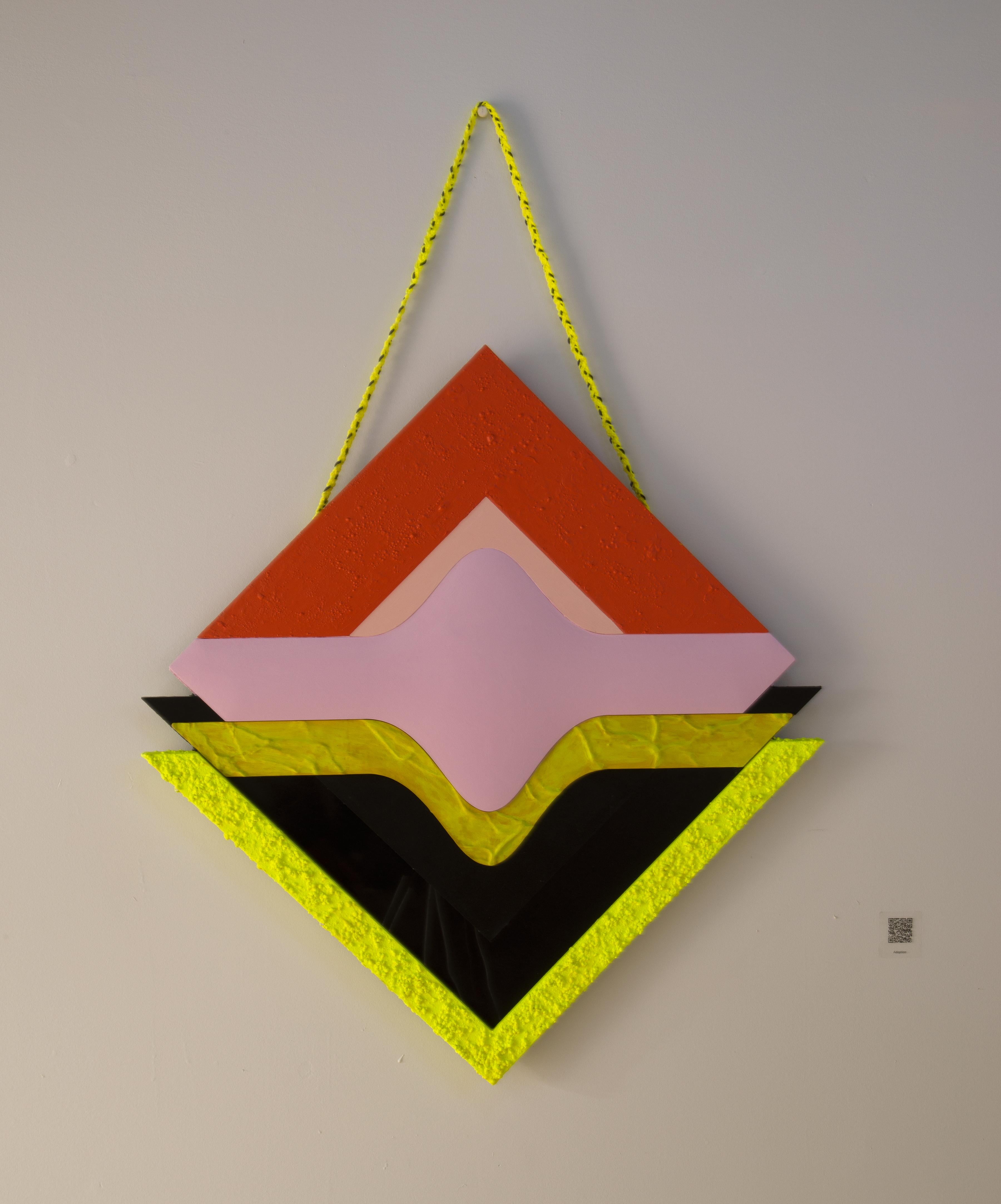 Joshua Edward Bennett Abstract Painting - ADOPTION - Wall Hanging Sculpture, Neon Yellow, Black, Orange, Pink
