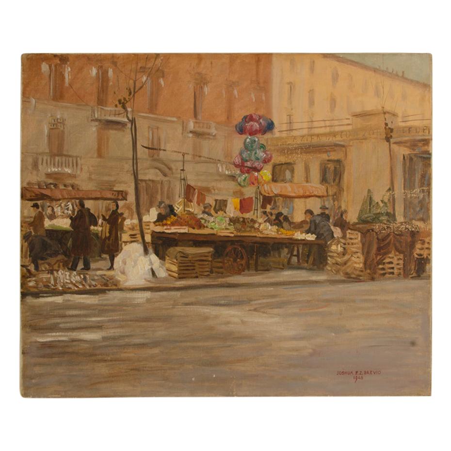 Joshua Felise Ziro Brevio 'American, 1900-xxx' "Market in Milan" For Sale