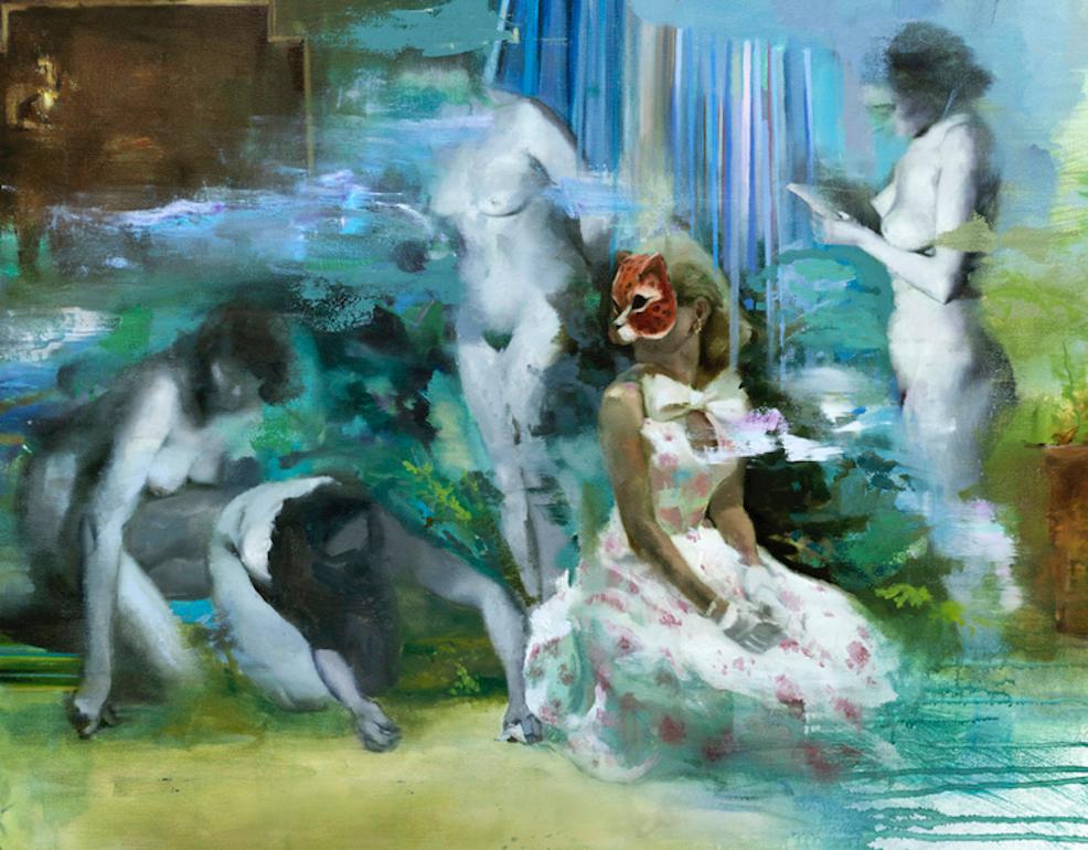 Dressing Room, surrealistisches Ölgemälde mit Genreszenen, 2017 (Surrealismus), Painting, von Joshua Flint