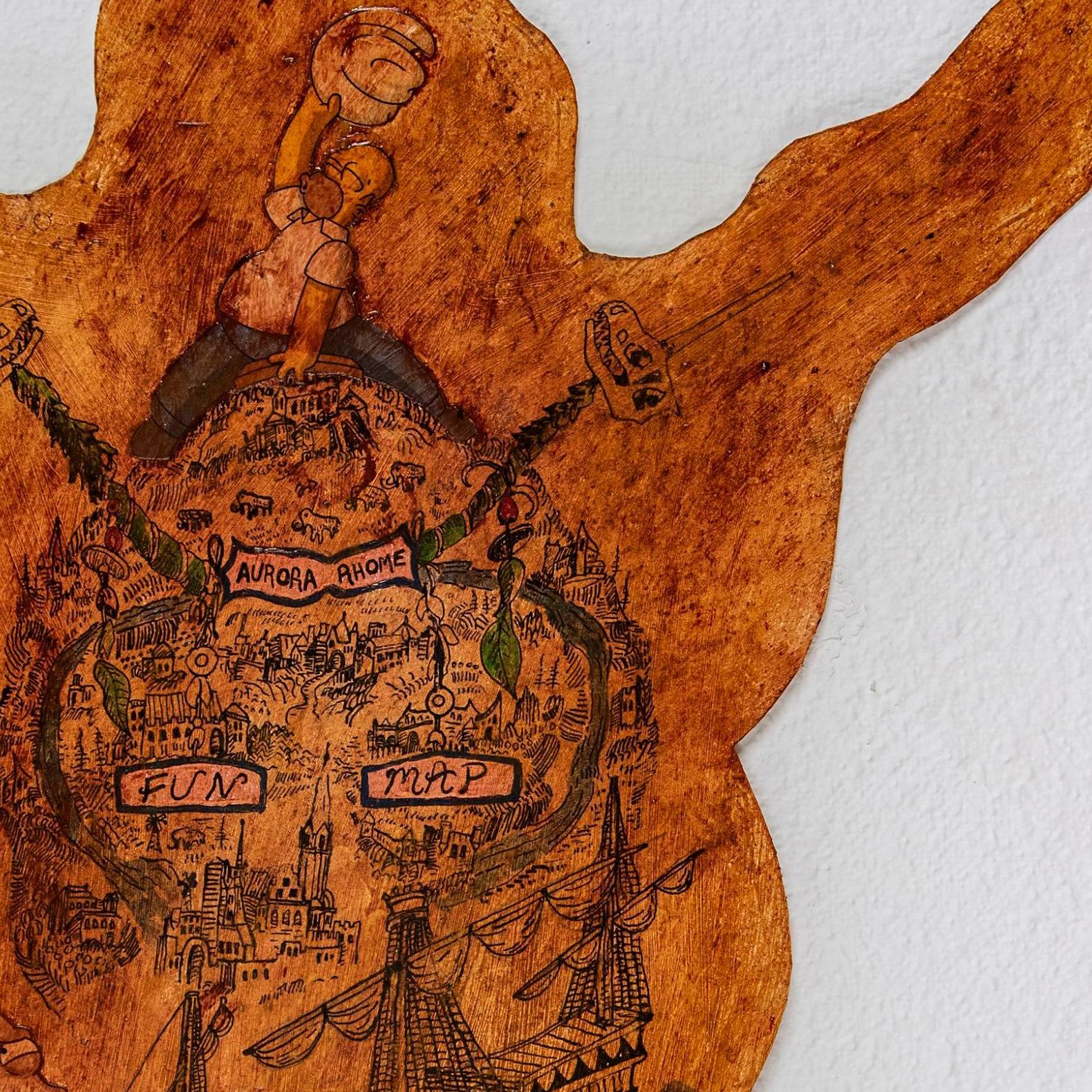 Animal Skin Textile Sculpture: 'Aurora-Rhome Fun Map' - Contemporary Mixed Media Art by Joshua Goode