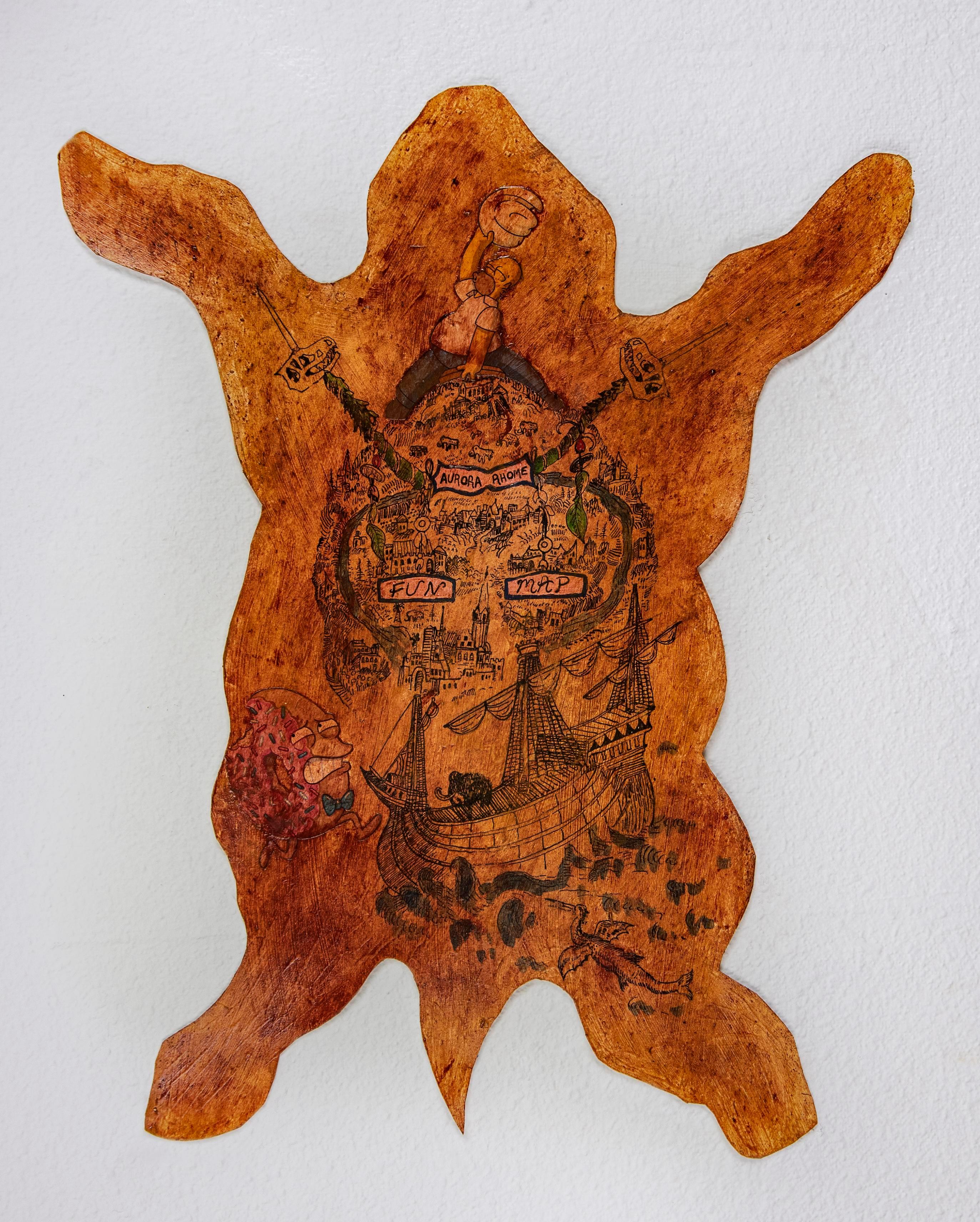 Animal Skin Textile Sculpture: 'Aurora-Rhome Fun Map' - Mixed Media Art by Joshua Goode