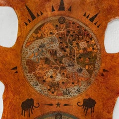 Tierhaut-Textil-Skulptur mit zwei Köpfen: „Kerberhautkarte der Welt“