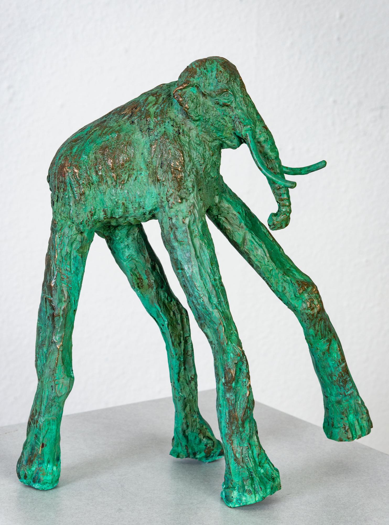 Joshua Goode Figurative Sculpture – Bronze hand cast, patinaed sculpture: 'The Long Legged Mammoth'