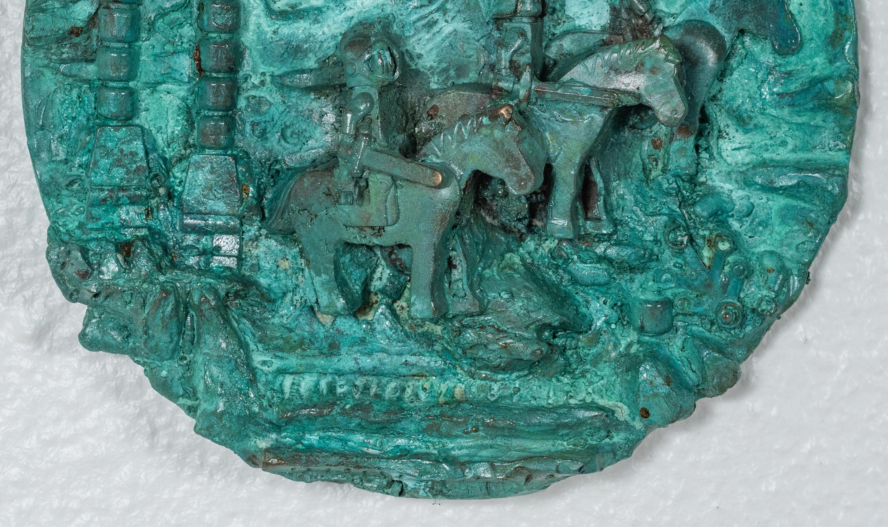 Sculpture en bronze : « La naissance d'une licorne TRex et l'automne du disque Rhome Disc One en vente 2
