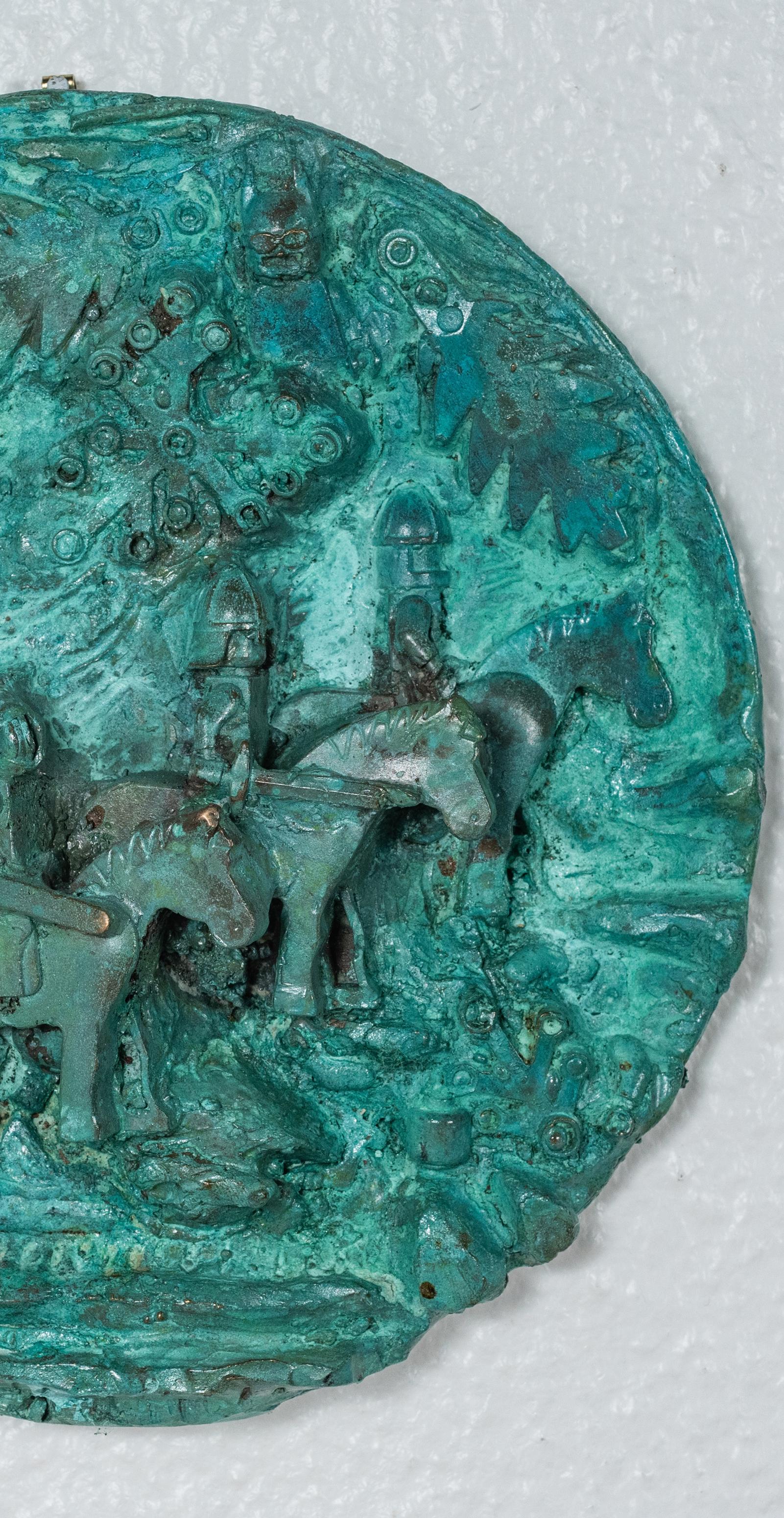 Sculpture en bronze : « La naissance d'une licorne TRex et l'automne du disque Rhome Disc One en vente 4