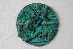 Sculpture en bronze : « La naissance d'une licorne TRex et l'automne des trois disques Rhome