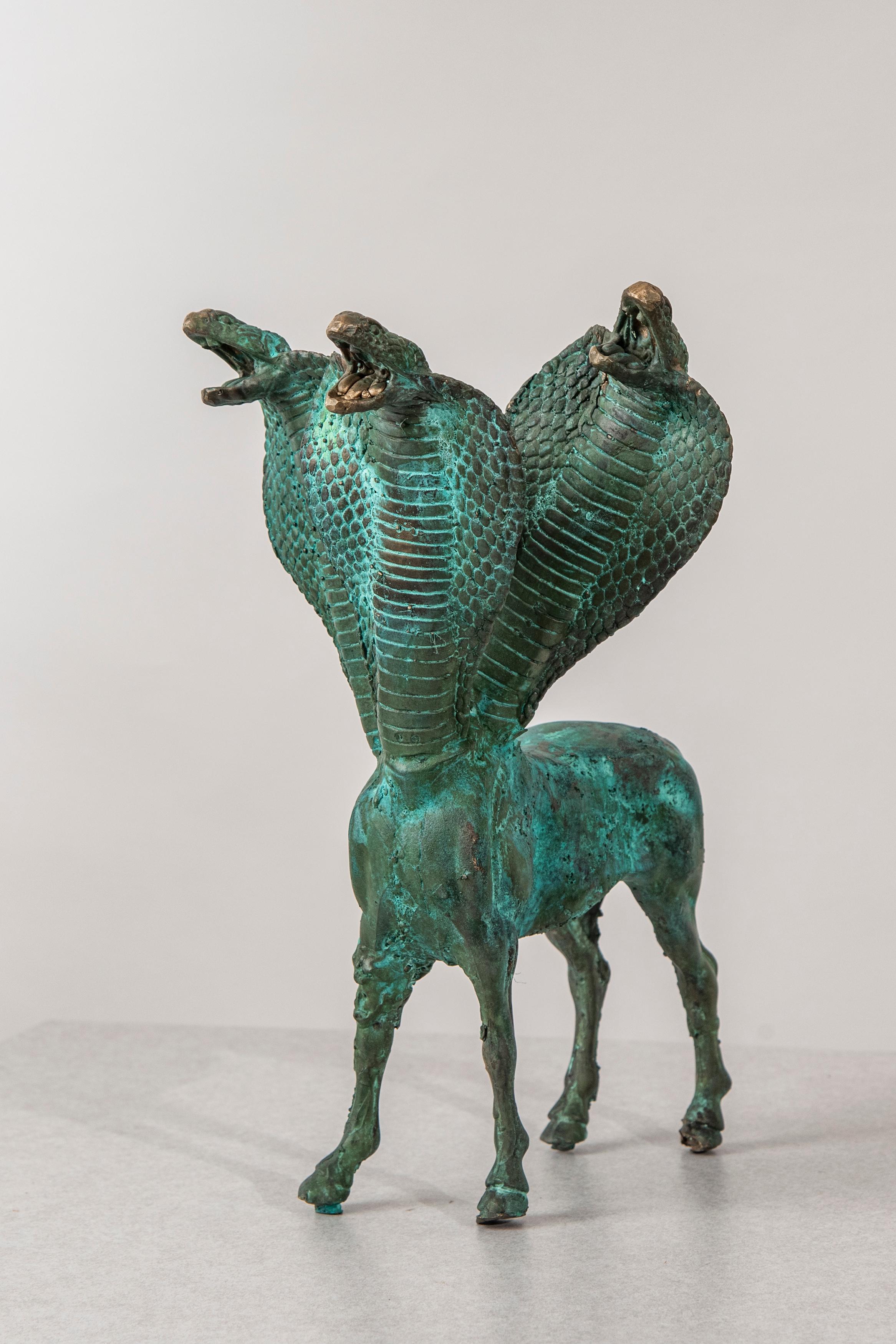 Figurative Sculpture Joshua Goode - Sculpture en bronze, centaure de serpent à trois têtes : « Serperus »