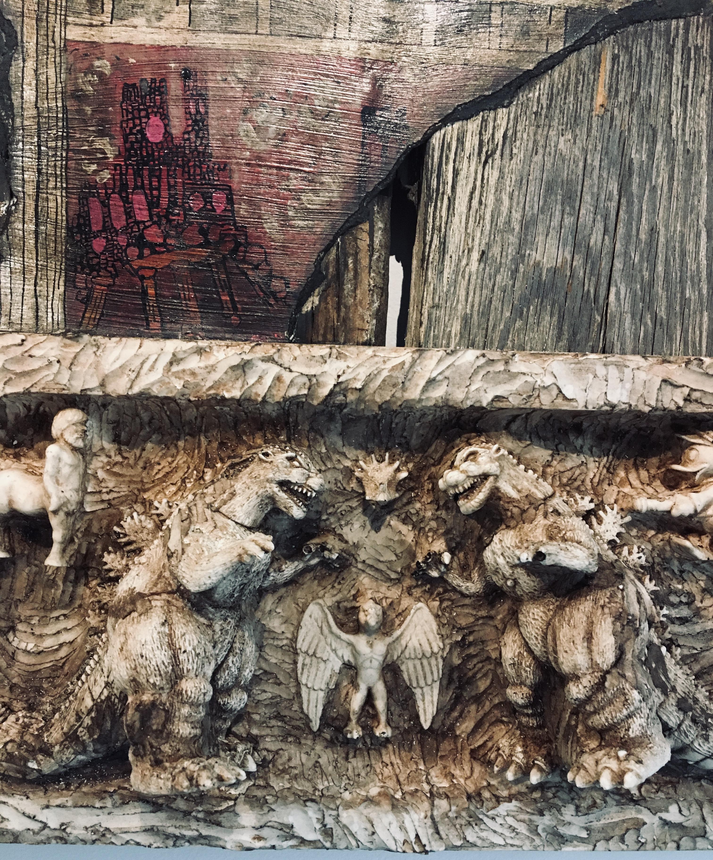 Modern Artifact Barn door with figures and animals: 'Birth of Rhomulus & Rhemus' For Sale 1