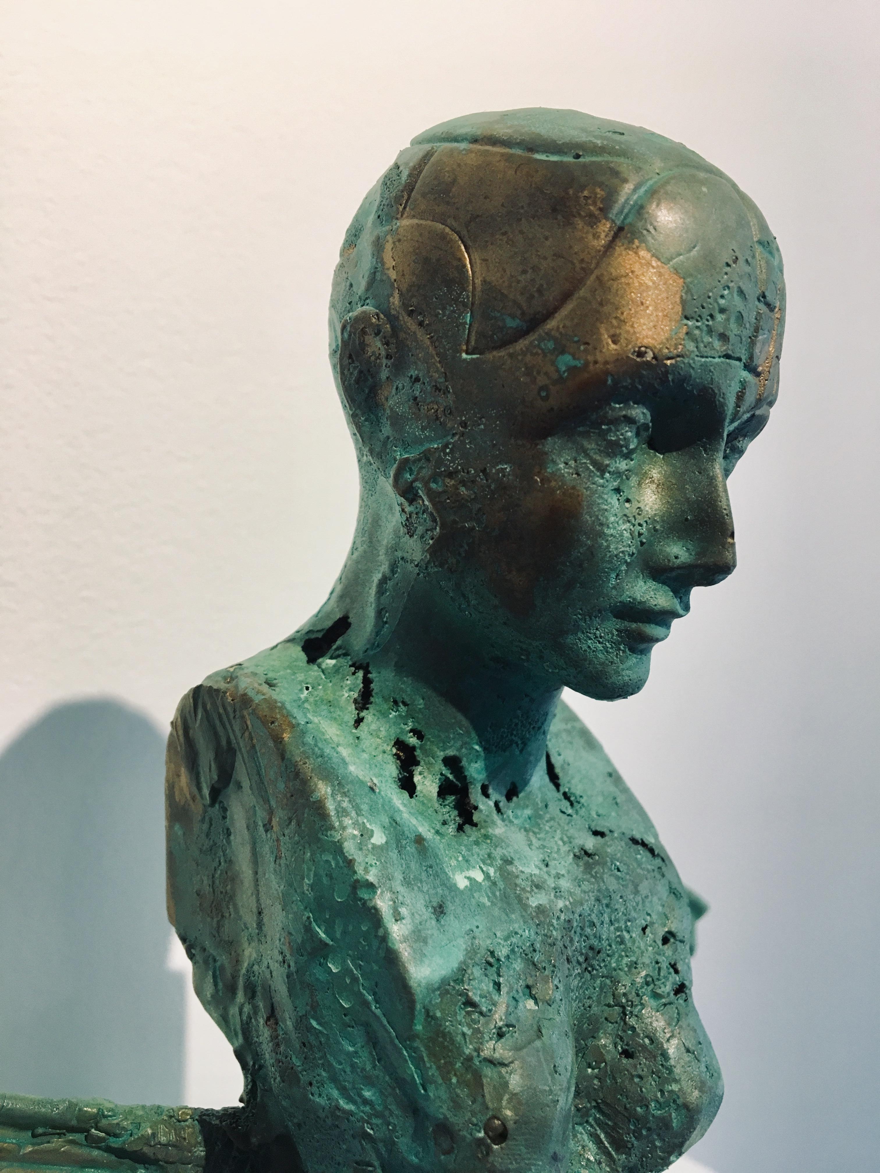 Modern Bronze Relic Sculpture of figure with 3 legs: 'Rhoman Fertility Goddess' - Gold Figurative Sculpture by Joshua Goode