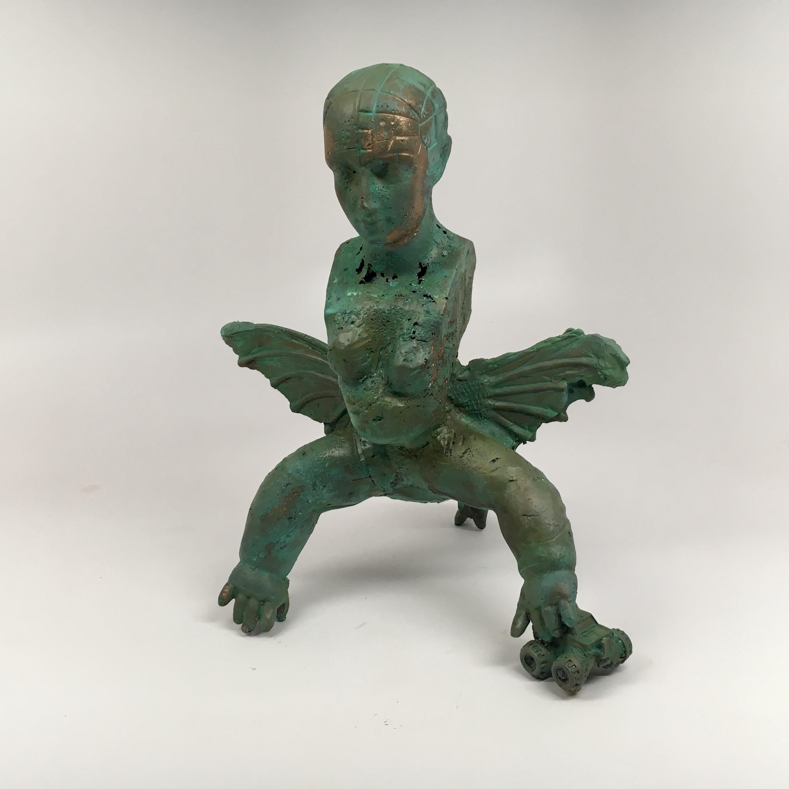 Joshua Goode Figurative Sculpture - Modern Bronze Relic Sculpture of figure with 3 legs: 'Rhoman Fertility Goddess'