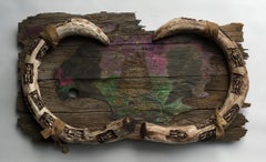Painting & sculpture on old barn wood: 'Mammoth (Faux) Tusk Portrait'