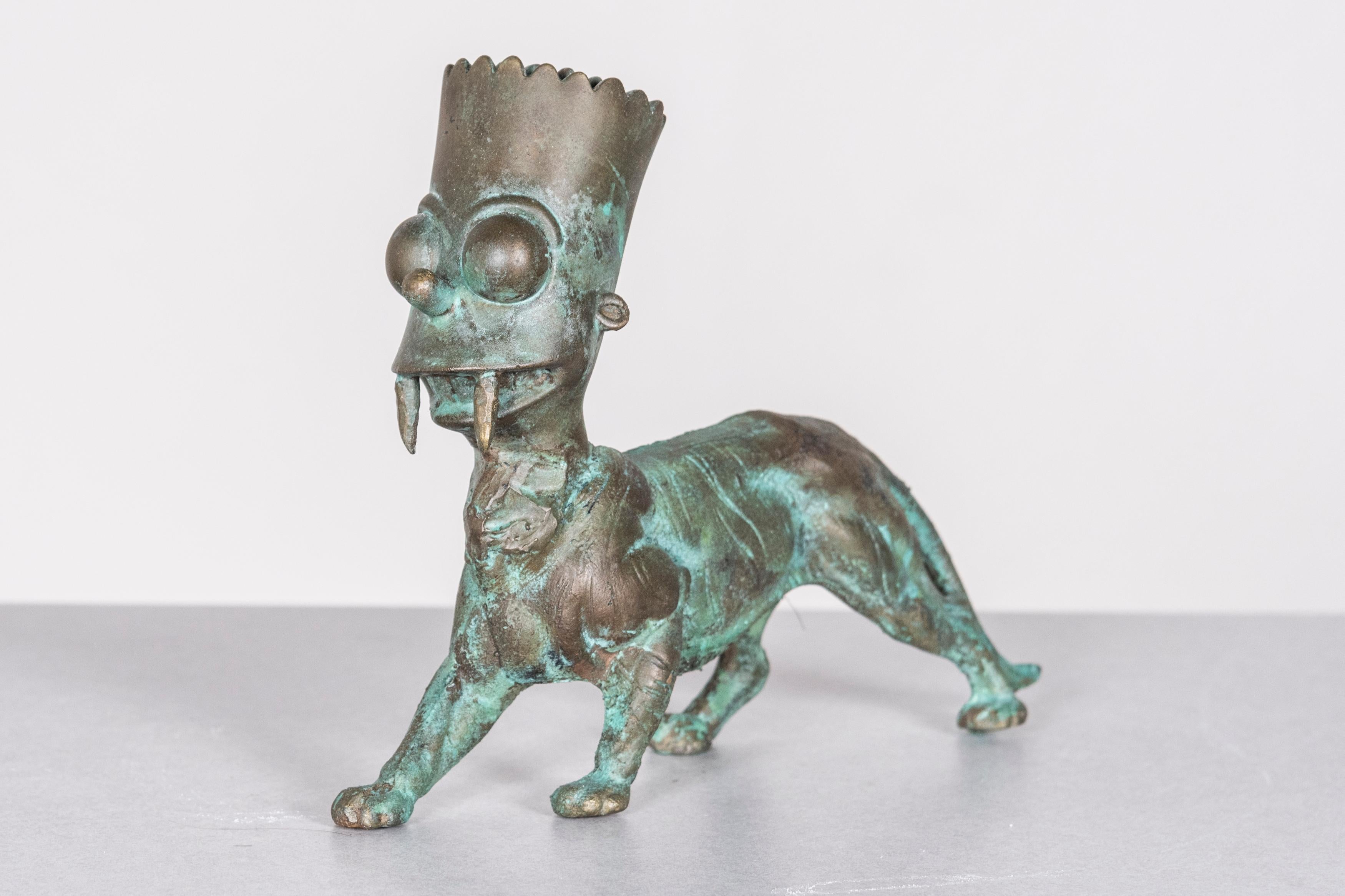 Joshua Goode Figurative Sculpture - Bart Simpson, Bronze Sculpture: 'SaBart-Toothed Cat'