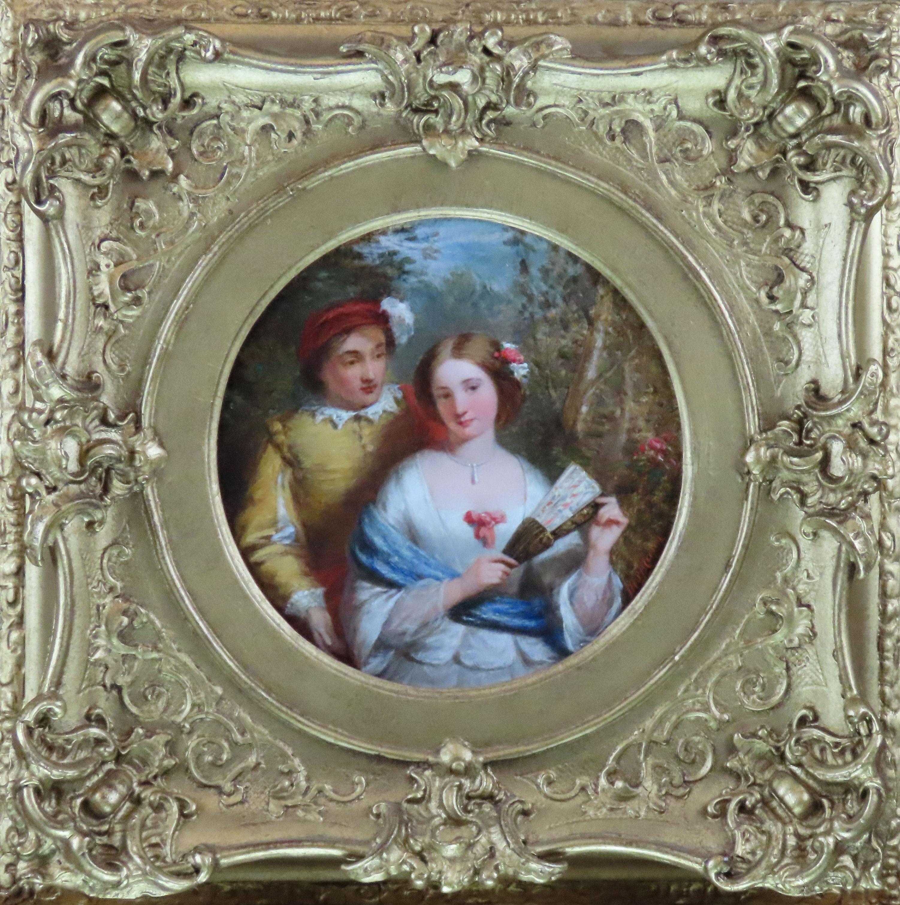 Joshua Hargrave Sams Mann, R.B.A., 1826 - 1886.
London Painter of literary genre scenes after Byron, Shakespeare etc, who exhibited 128 works at Royal Society of British Artists where he was elected a member.

Signed, 1858, fine original