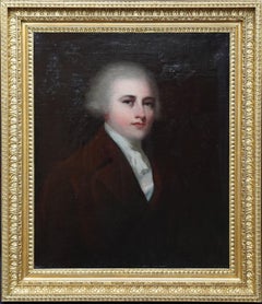 Portrait d'un gentleman en manteau cramoisi - peinture à l'huile britannique du 19e siècle