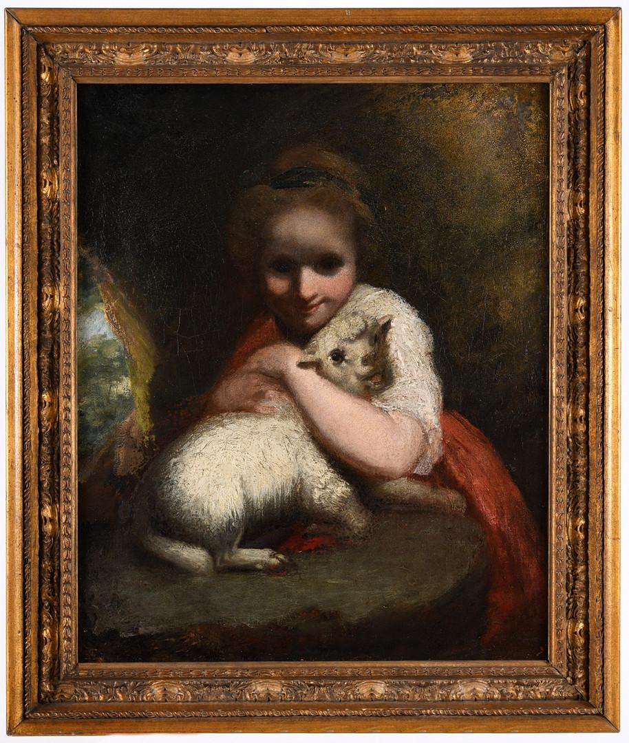 Joshua Reynolds Figurative Painting - Fine 18th Century British Old Master Oil The Young Shepherdess with Lamb