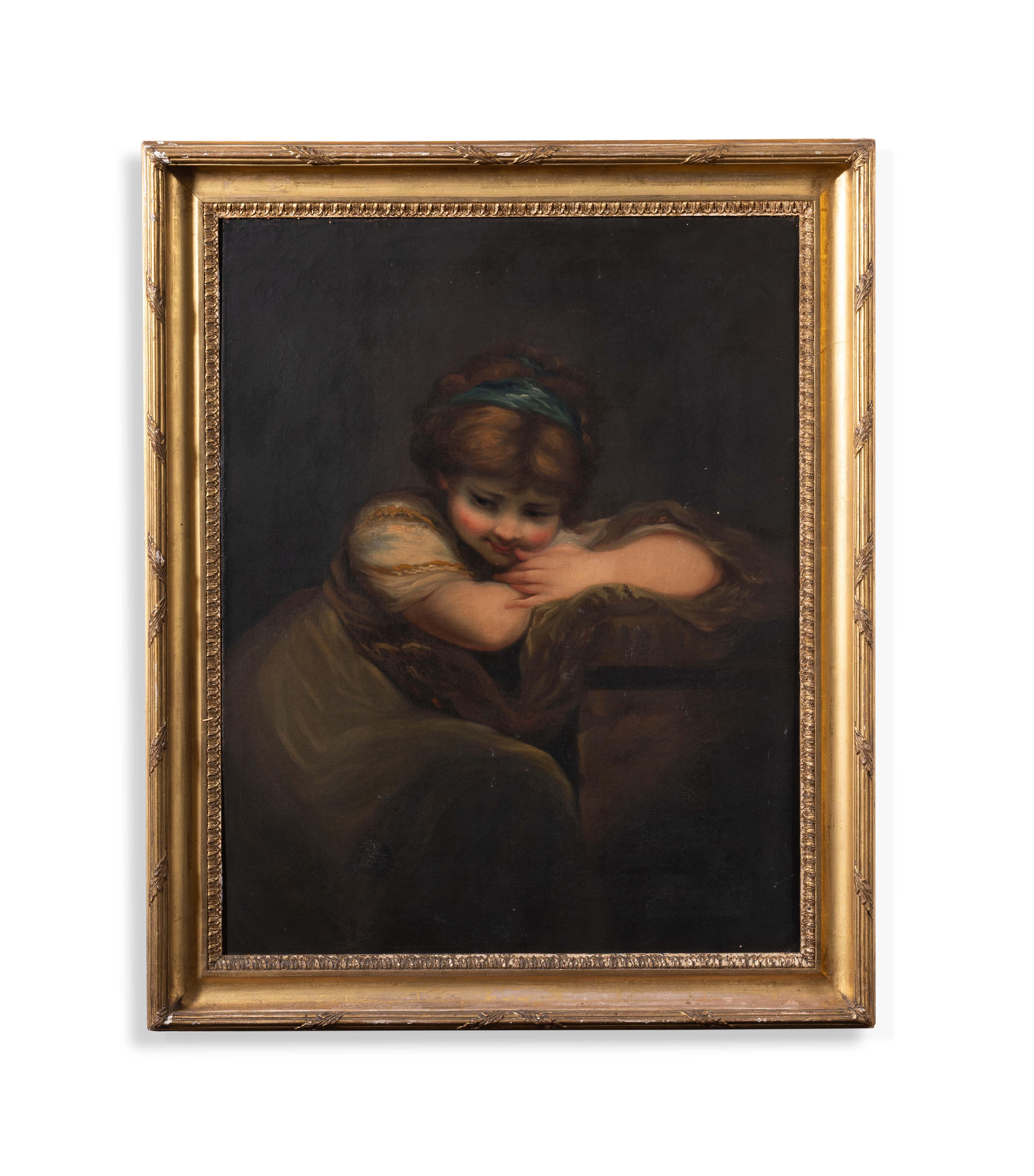 Joshua Reynolds Portrait Painting - Girl leaning on a pedestal