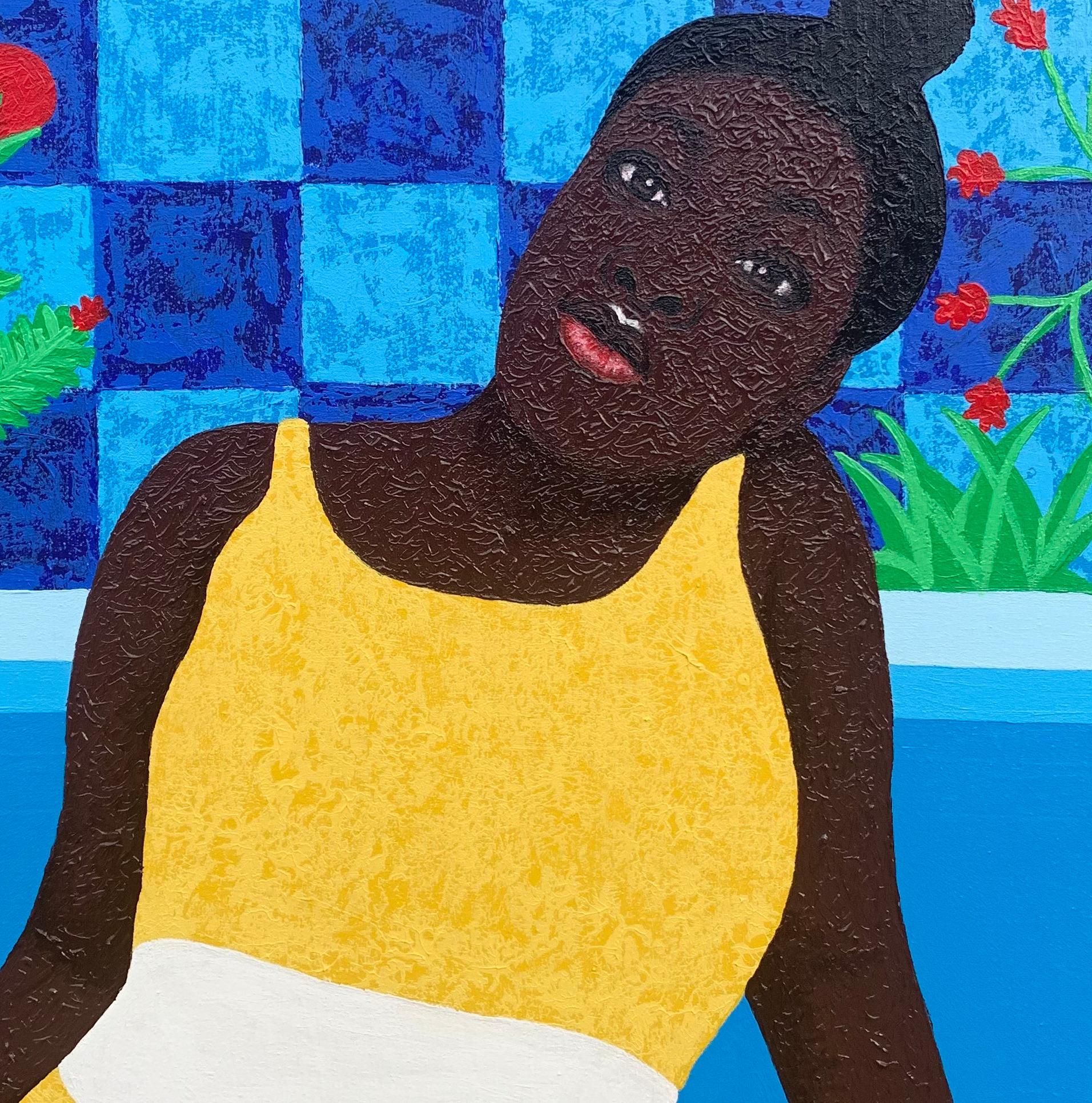 En Paz 1 - Siglo XXI, Pintura Contemporánea de Mujer con Acrílico, Floral en venta 1