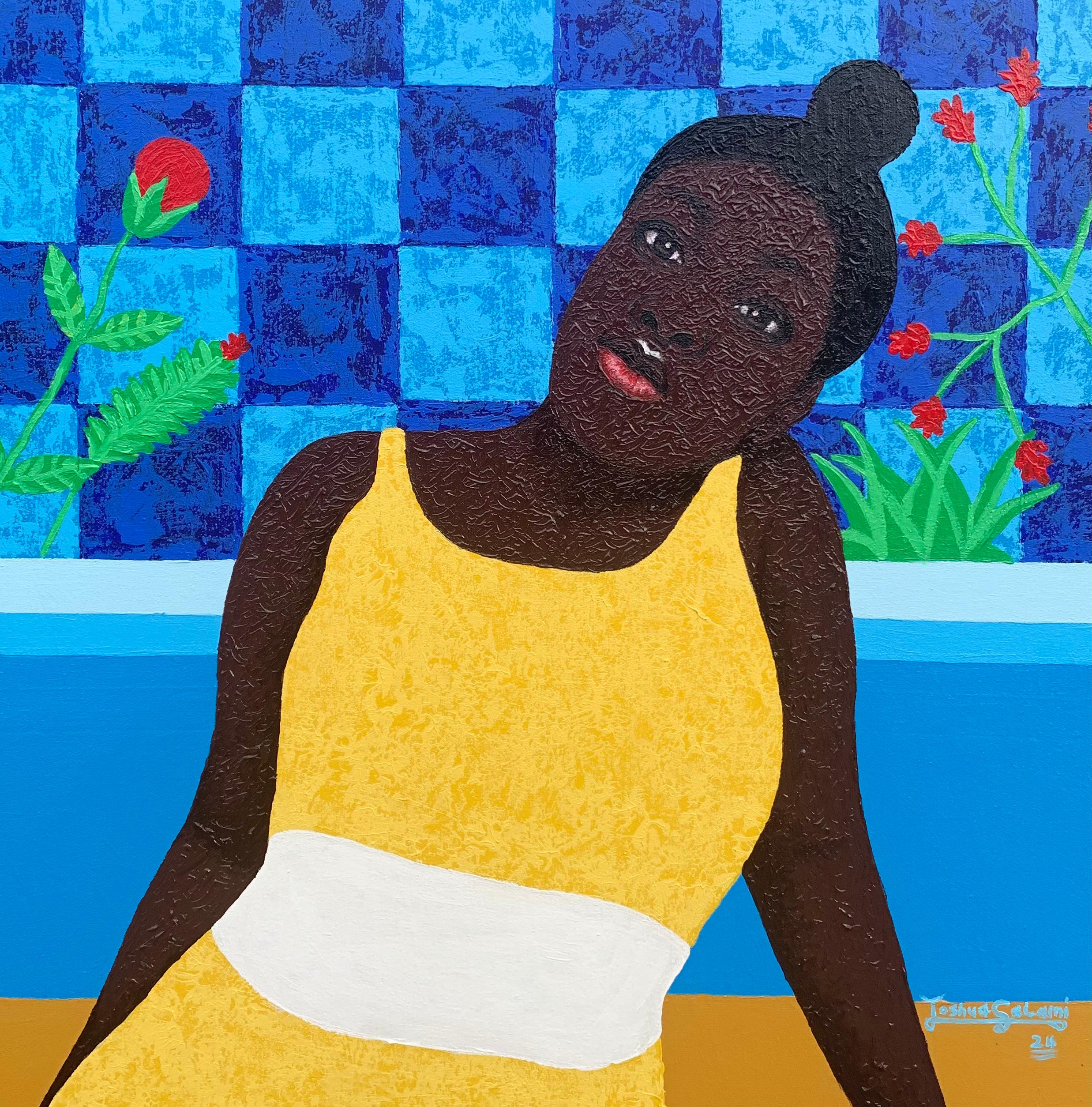 Figurative Painting de Joshua Salami - En Paz 1 - Siglo XXI, Pintura Contemporánea de Mujer con Acrílico, Floral