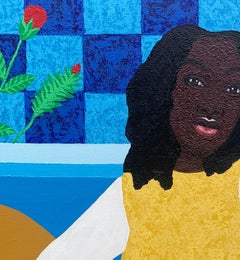 At Peace 2 - 21st Century, Contemporary Painting of Woman with Acrylic, Floral