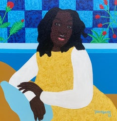 At Peace 2 - 21st Century, Contemporary Painting of Woman with Acrylic, Floral