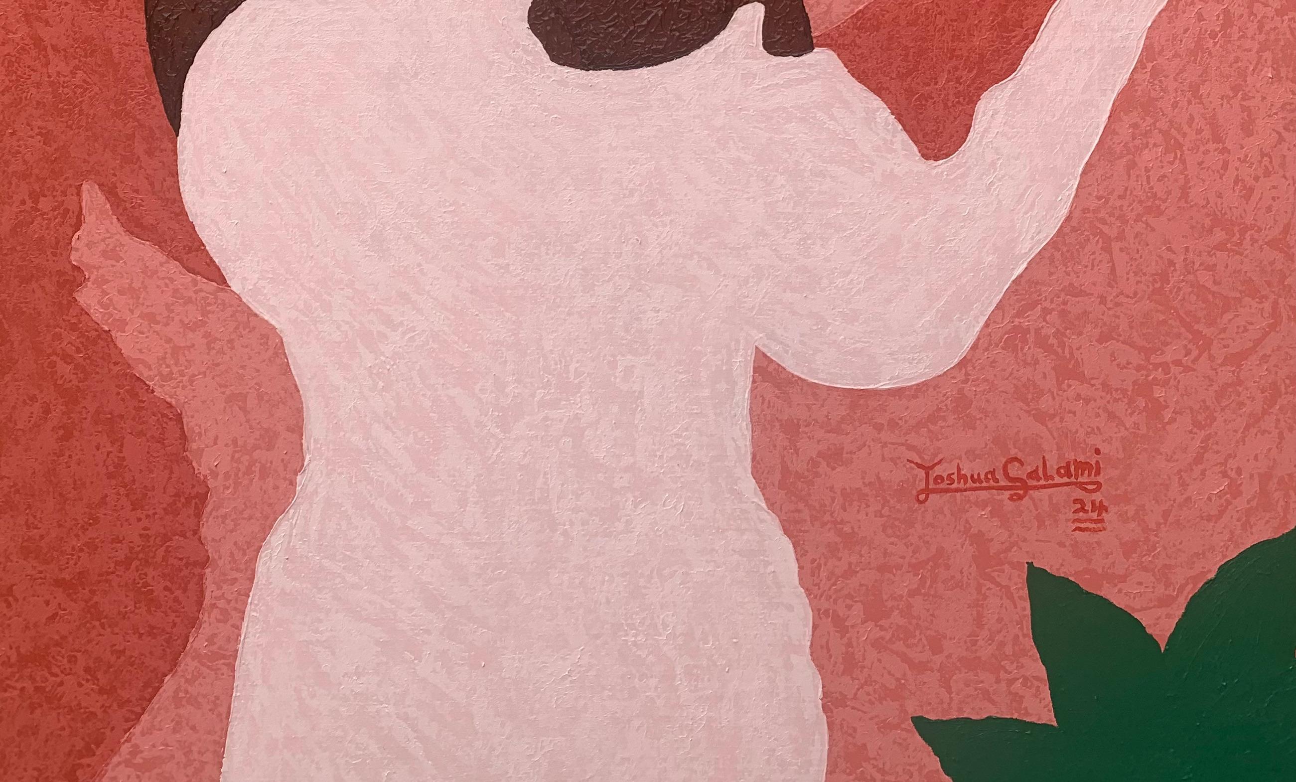Back Like I Never Left - 21st Century Contemporary, Figurative, Modern, Women - Pink Portrait Painting by Joshua Salami