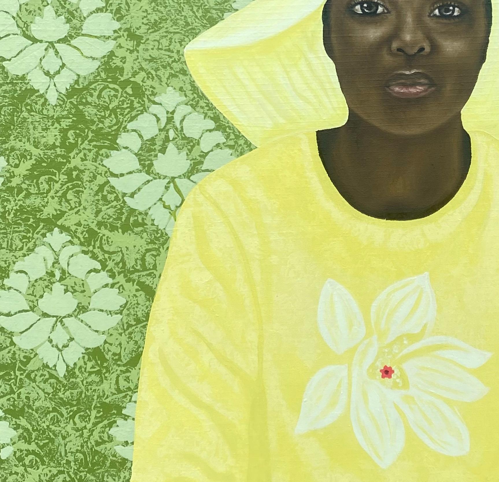 Damigella nera - Figurative Painting Verde di Joshua Salami