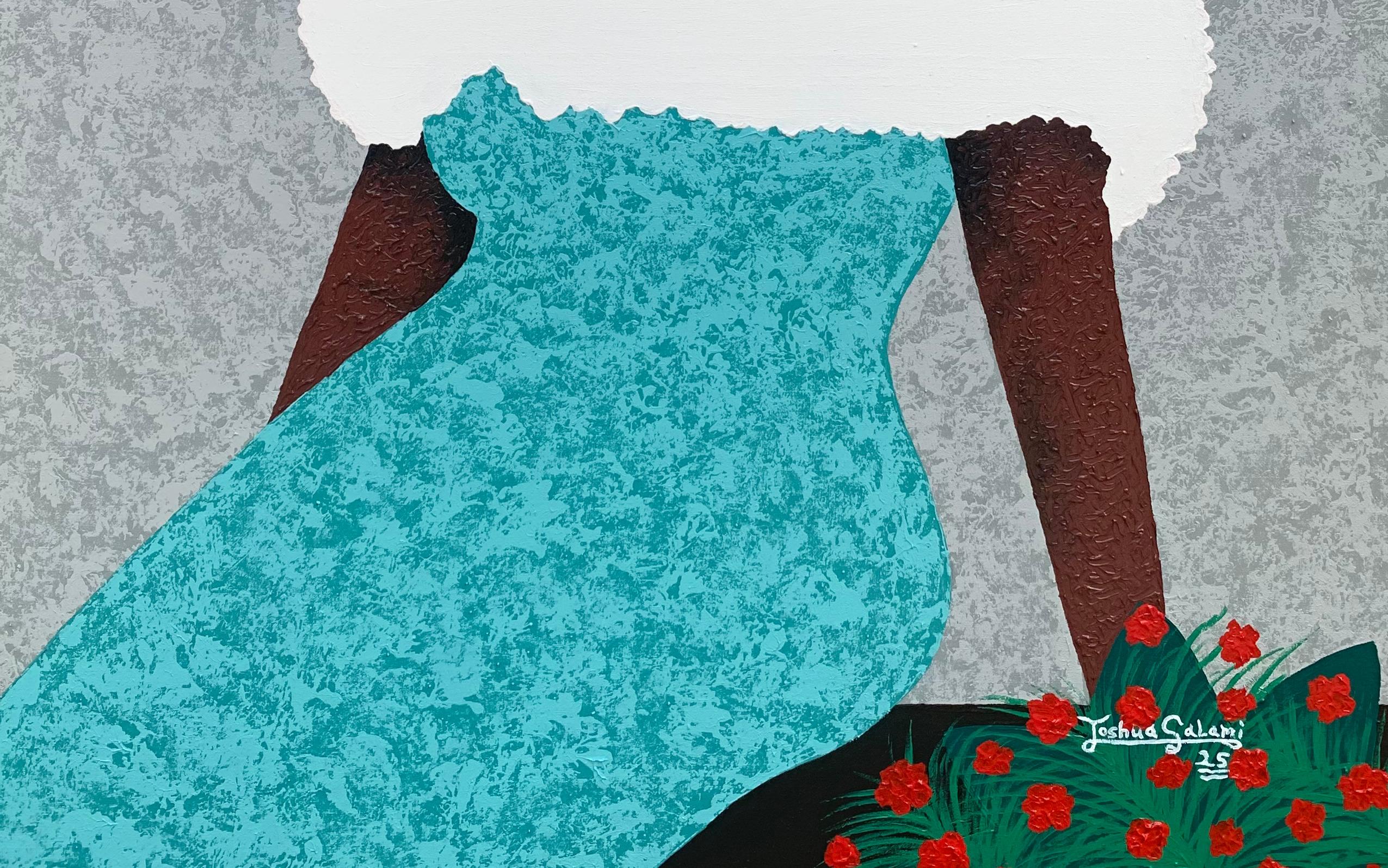 Blooming Wherever I'm Planted - 21st Century Contemporary, Figurative, Modern - Blue Figurative Painting by Joshua Salami