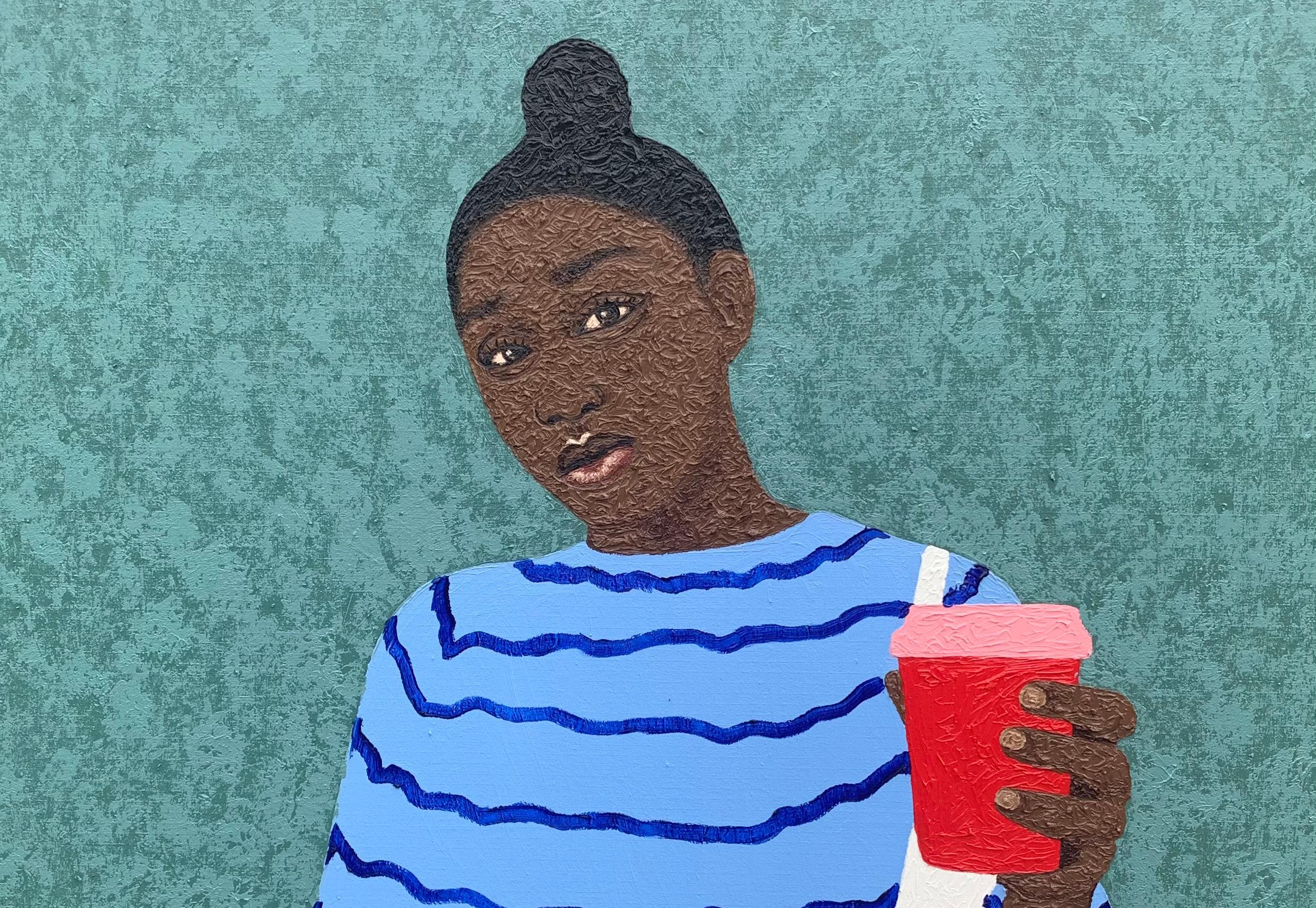 Manga Azul 1 - Siglo XXI, Contemporáneo, Retrato Figurativo, Moderno, Mujer - Painting de Joshua Salami