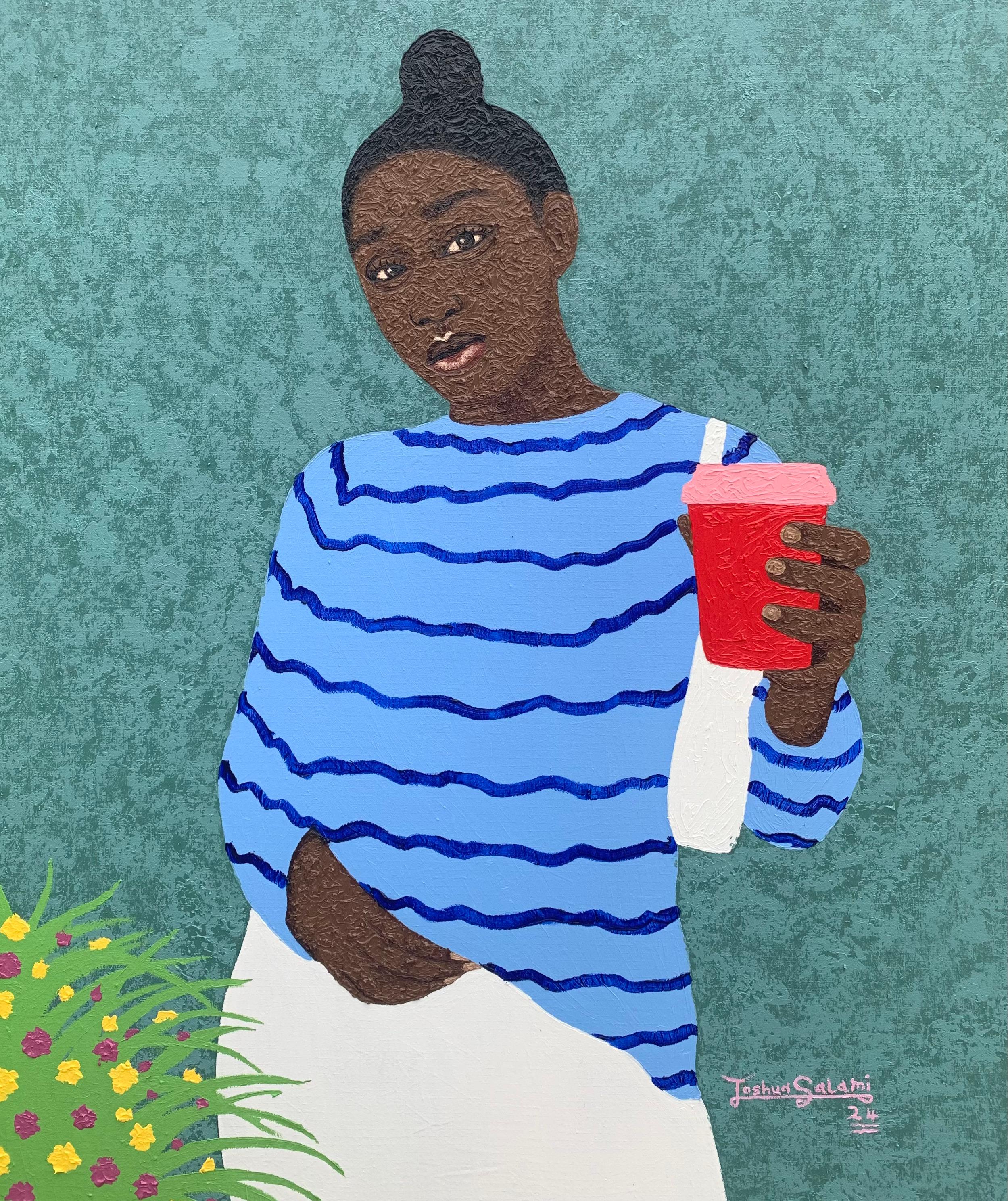Figurative Painting de Joshua Salami - Manga Azul 1 - Siglo XXI, Contemporáneo, Retrato Figurativo, Moderno, Mujer