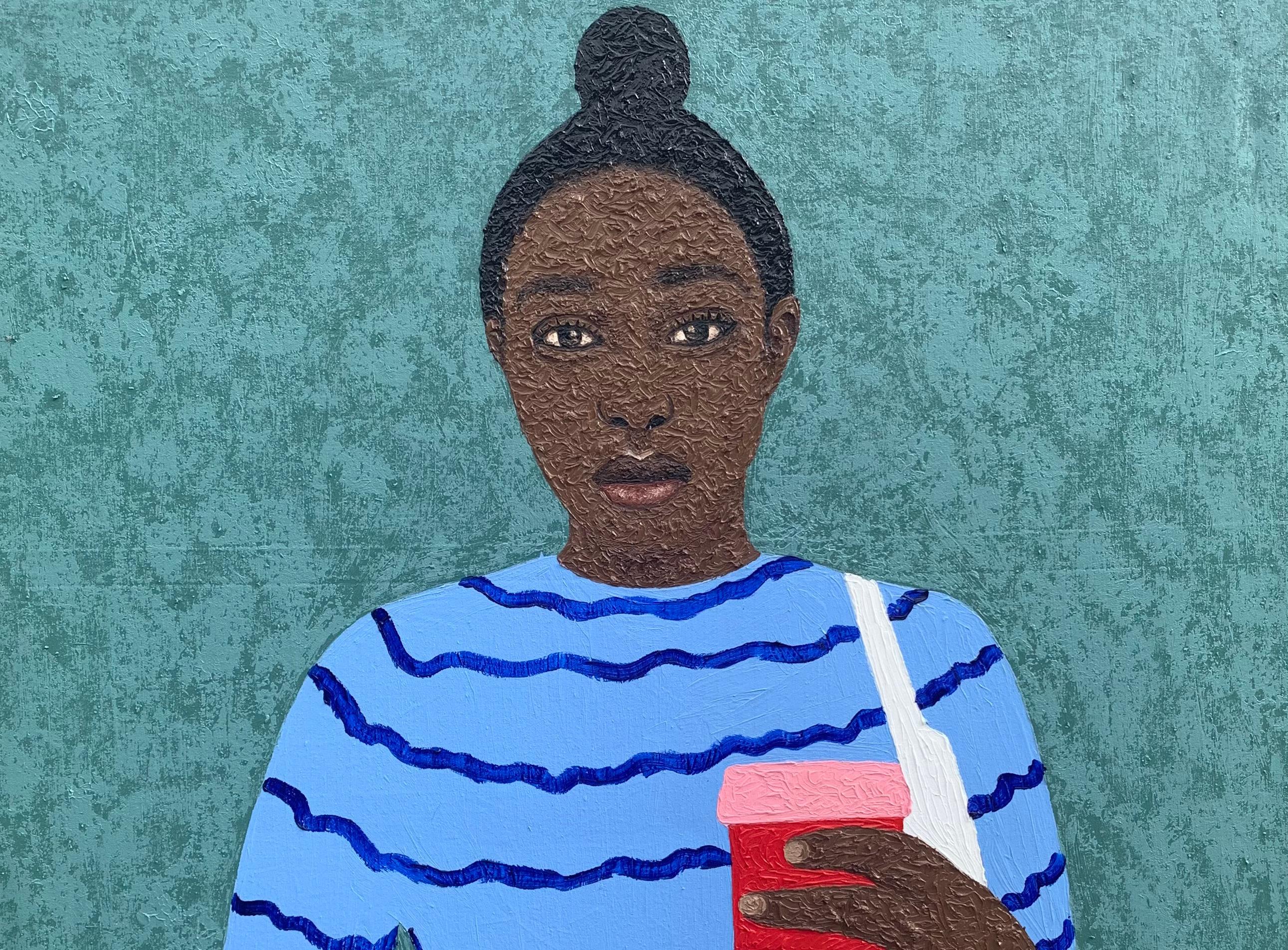 Manga Azul 2 - Siglo XXI, Contemporáneo, Retrato Figurativo, Moderno, Mujer - Painting de Joshua Salami