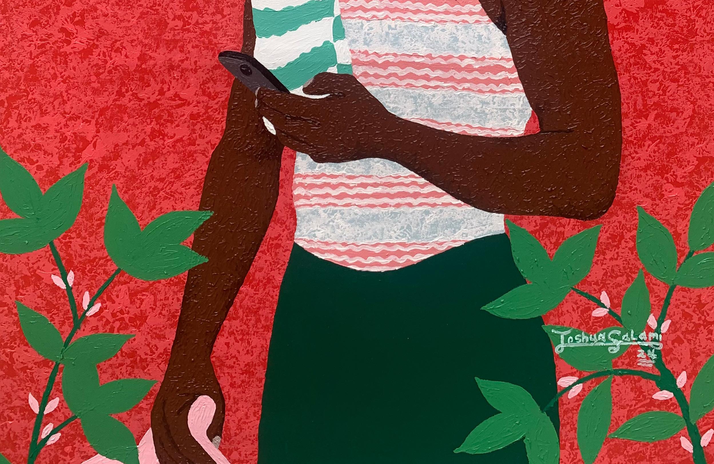 Catch Me While I Care - 21st Century, Contemporary, Figurative Portrait, Modern - Red Portrait Painting by Joshua Salami