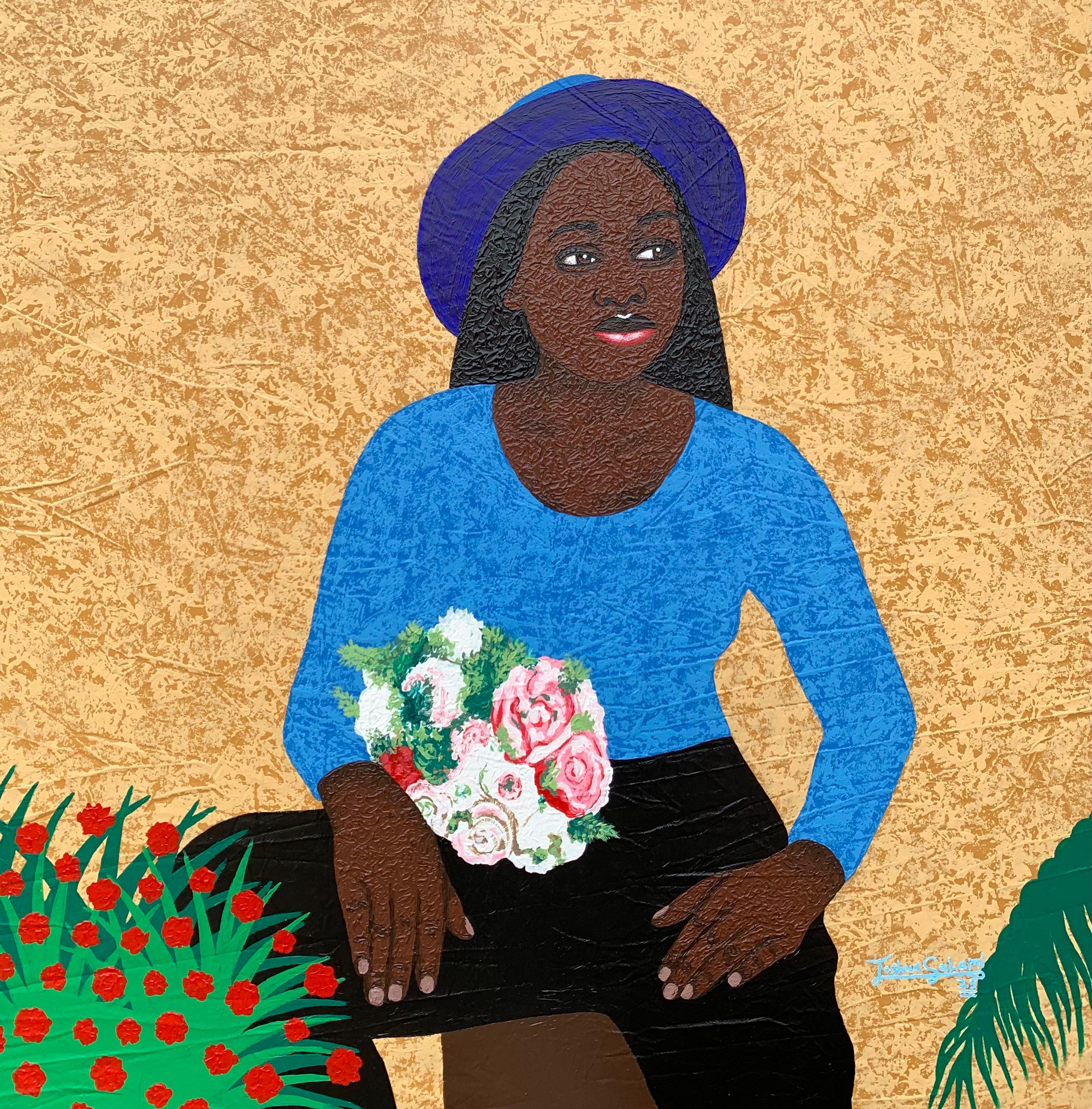 Daily as I Bloom - Contemporain du 21e siècle, portrait figuratif, floral moderne