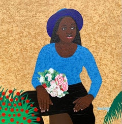 Daily as I Bloom - Contemporain du 21e siècle, portrait figuratif, floral moderne