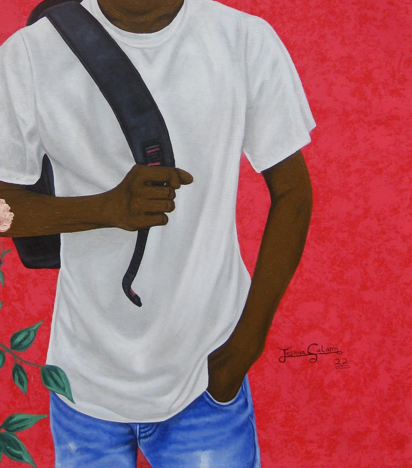 David's Journey - Red Figurative Painting by Joshua Salami