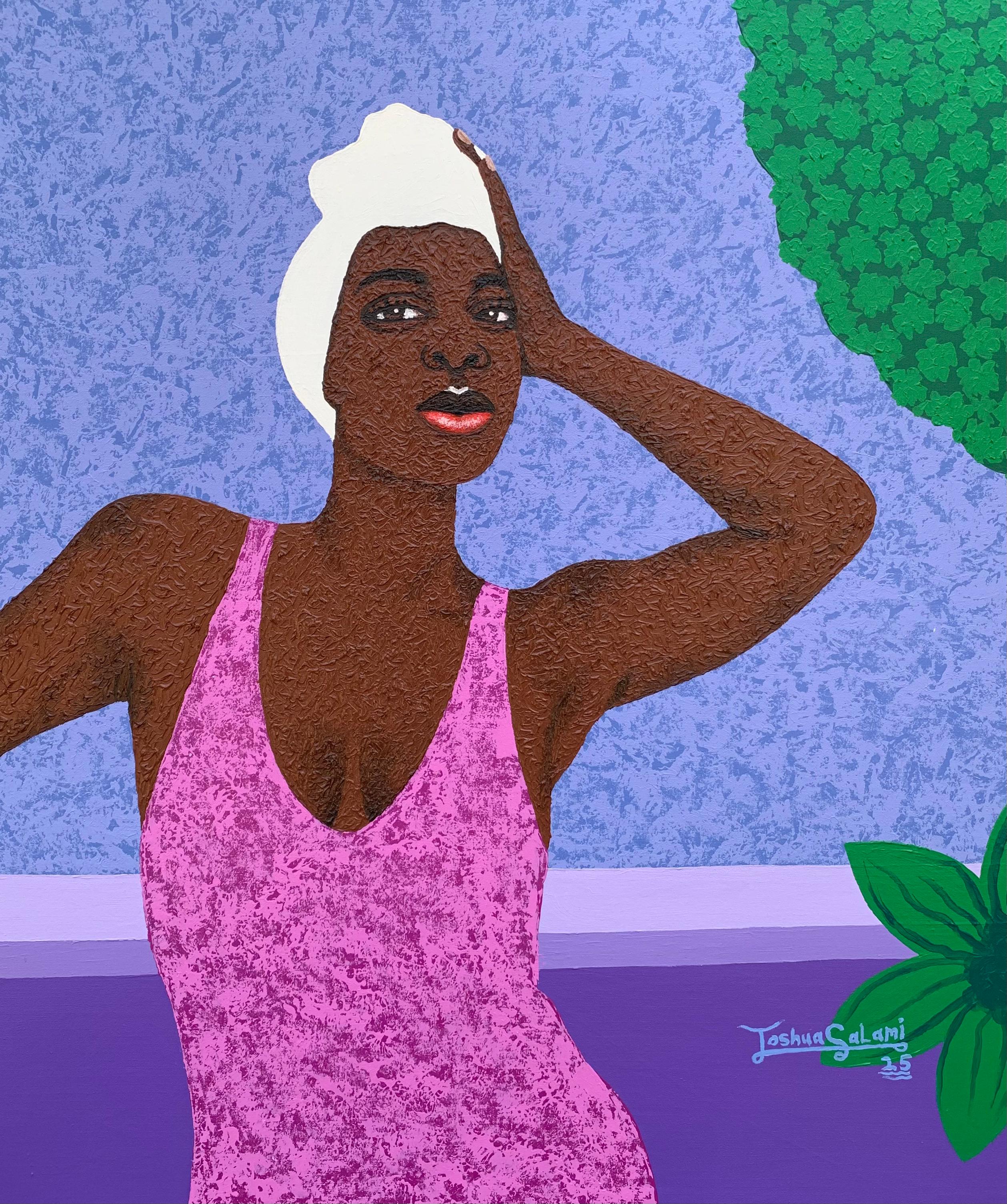 Figurative Painting de Joshua Salami - Feeling Awesome -Siglo XXI, Contemporáneo, Retrato Figurativo, Moderno, Mujer