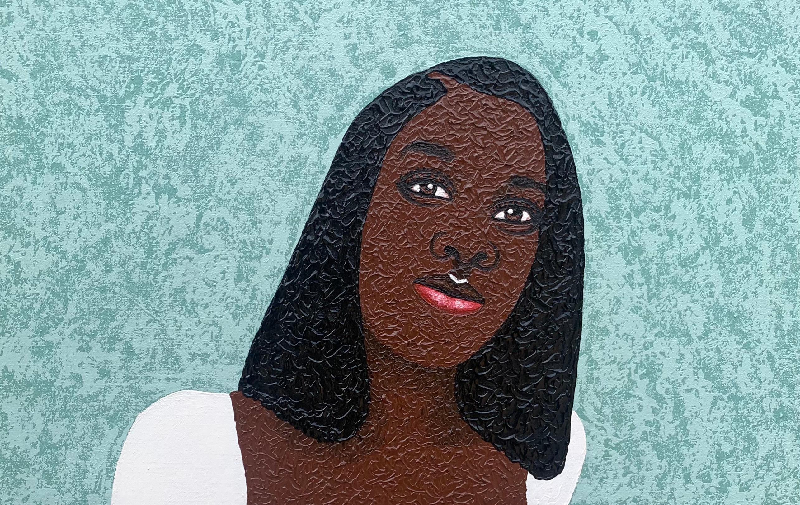 Feeling Fortunate -21st Century Contemporary, Figurative Portrait, Floral Modern - Painting by Joshua Salami