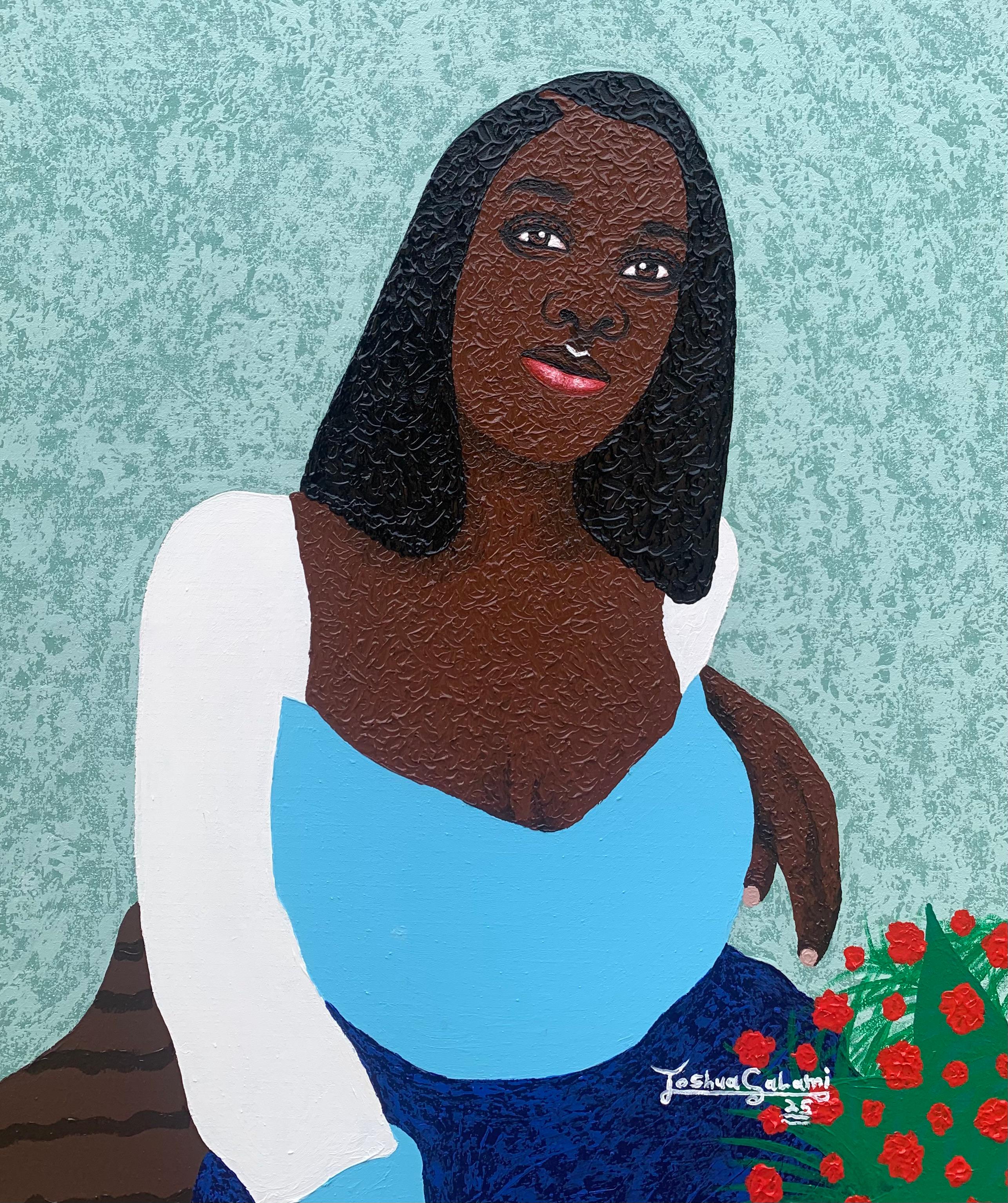 Feeling Fortunate -21e siècle contemporain, portrait figuratif, floral moderne