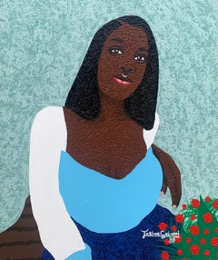Feeling Fortunate -21e siècle contemporain, portrait figuratif, floral moderne