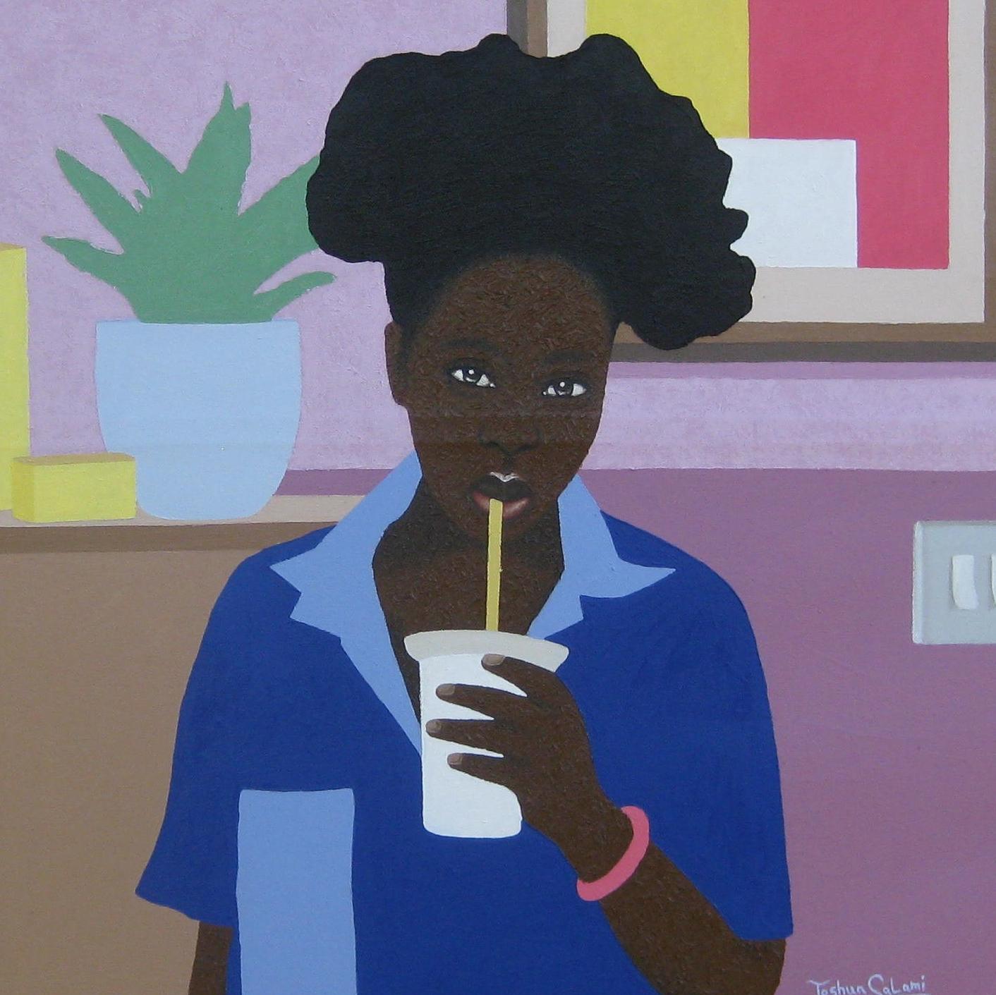 Feeling Good  Oil on Canvas  Nigerian Artist 2023 Interior Portrait - Expressionist Painting by Joshua Salami
