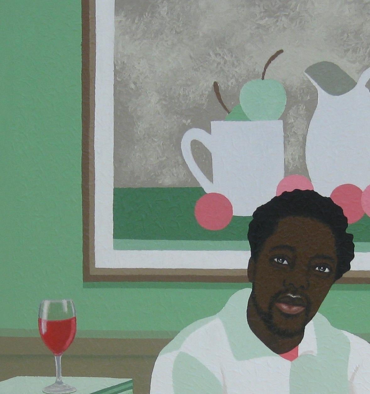 Nel suo spazio -21° secolo, Contemporaneo, Figurativo, Uomo moderno, Interni, Vino - Painting di Joshua Salami