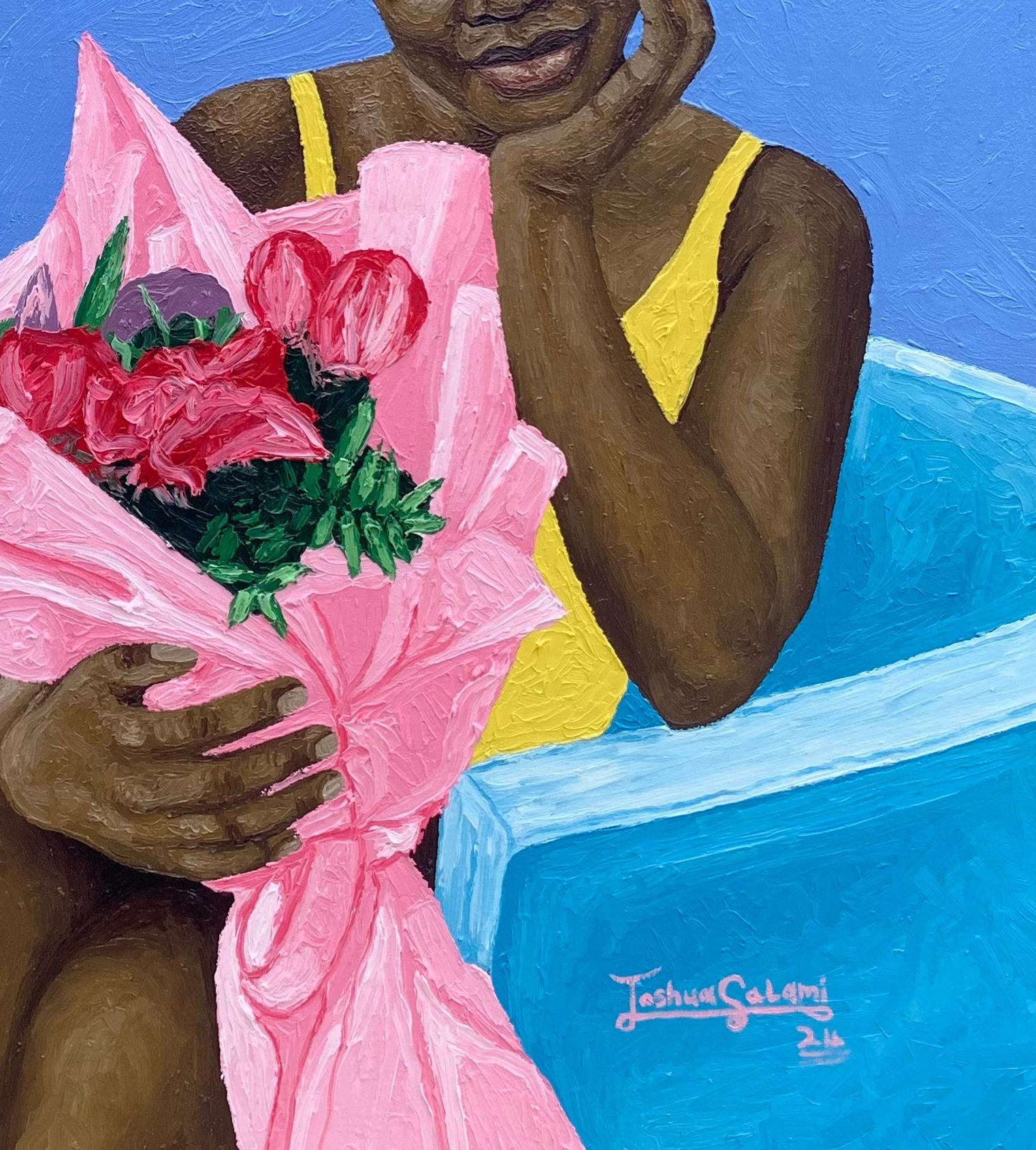 Moment He Gave Me Flowers - 21° secolo, Contemporaneo, Paesaggio, Donne, Amore in vendita 1