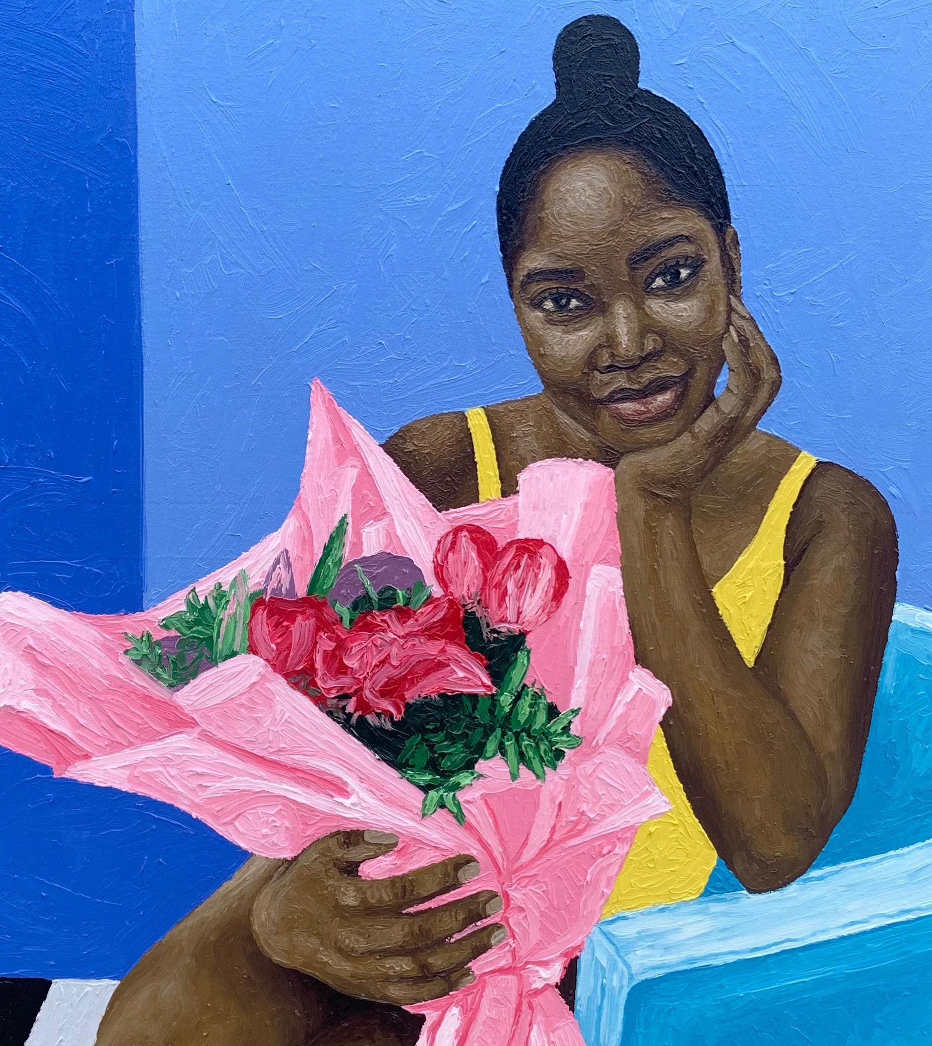 Moment He Gave Me Flowers - 21° secolo, Contemporaneo, Paesaggio, Donne, Amore in vendita 2