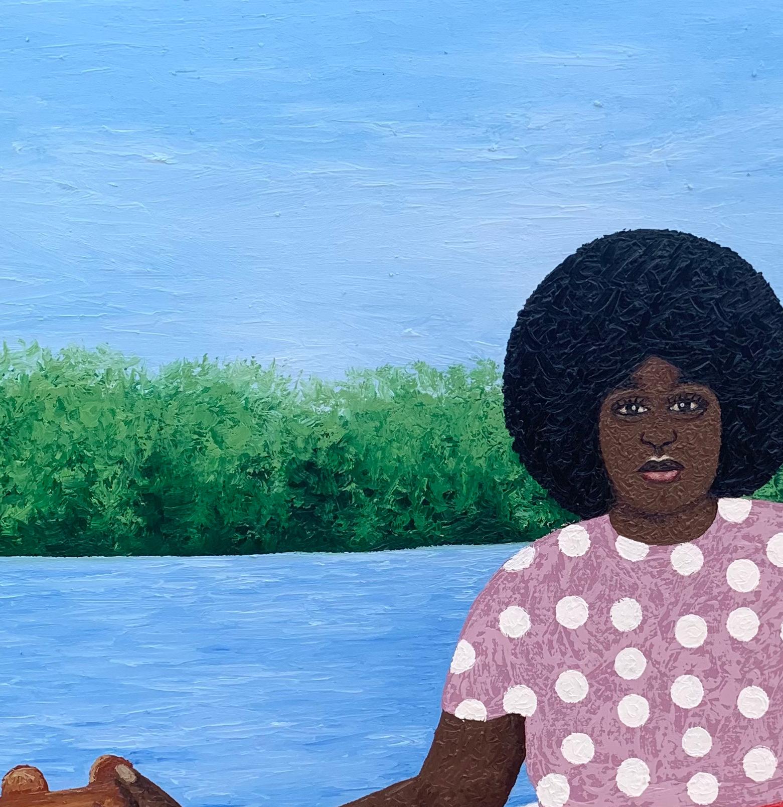 Moment on the Sea - 21st Century, Contemporary, Landscape, Women, Modern Art - Painting by Joshua Salami